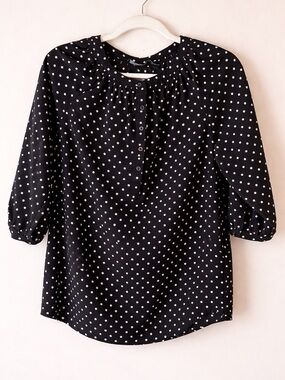 Lauren Ralph Lauren Black Polka Dot Blouse Size Button Front
